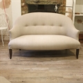 Small french vintage tub sofa covered in Taupe linen, with sabre brown legs. C1950