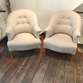 Pair of french vintage tub chairs covered in Taupe linen C1950