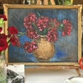 Carnations. Small still life, oil on board framed, from France